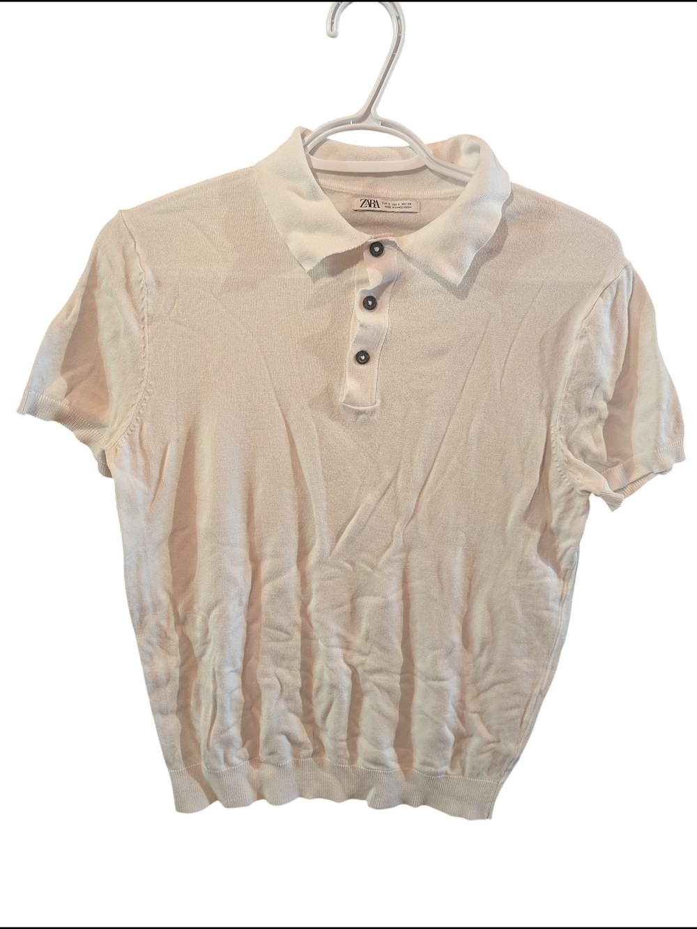 Zara Women Cream Short-Sleeve Polo Top